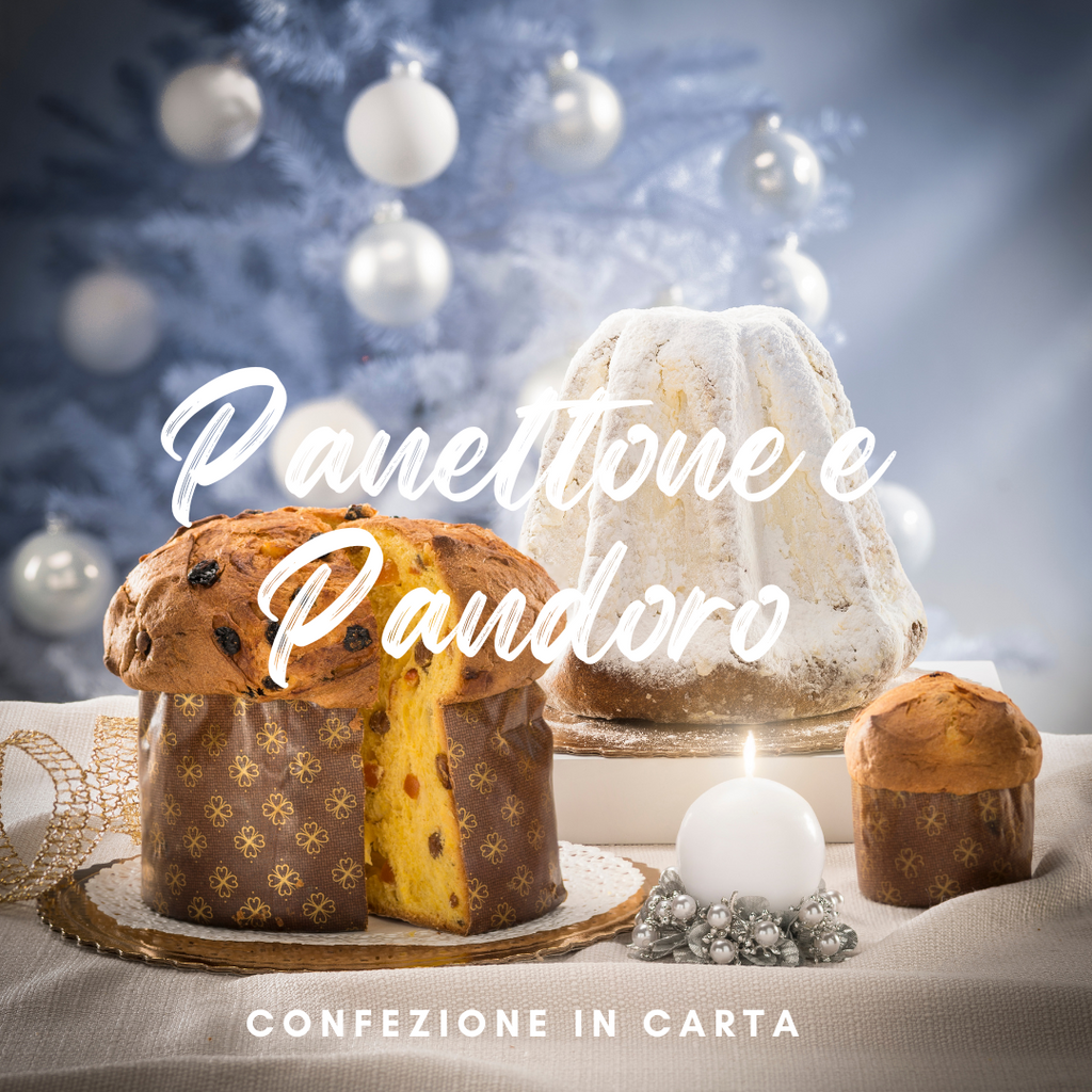 Panettone e pandoro confezionati con un foglio di carta