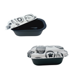 Vaschetta per gelato base nera e coperchio bianco con immagini nere, una chiusa ed una semi aperta