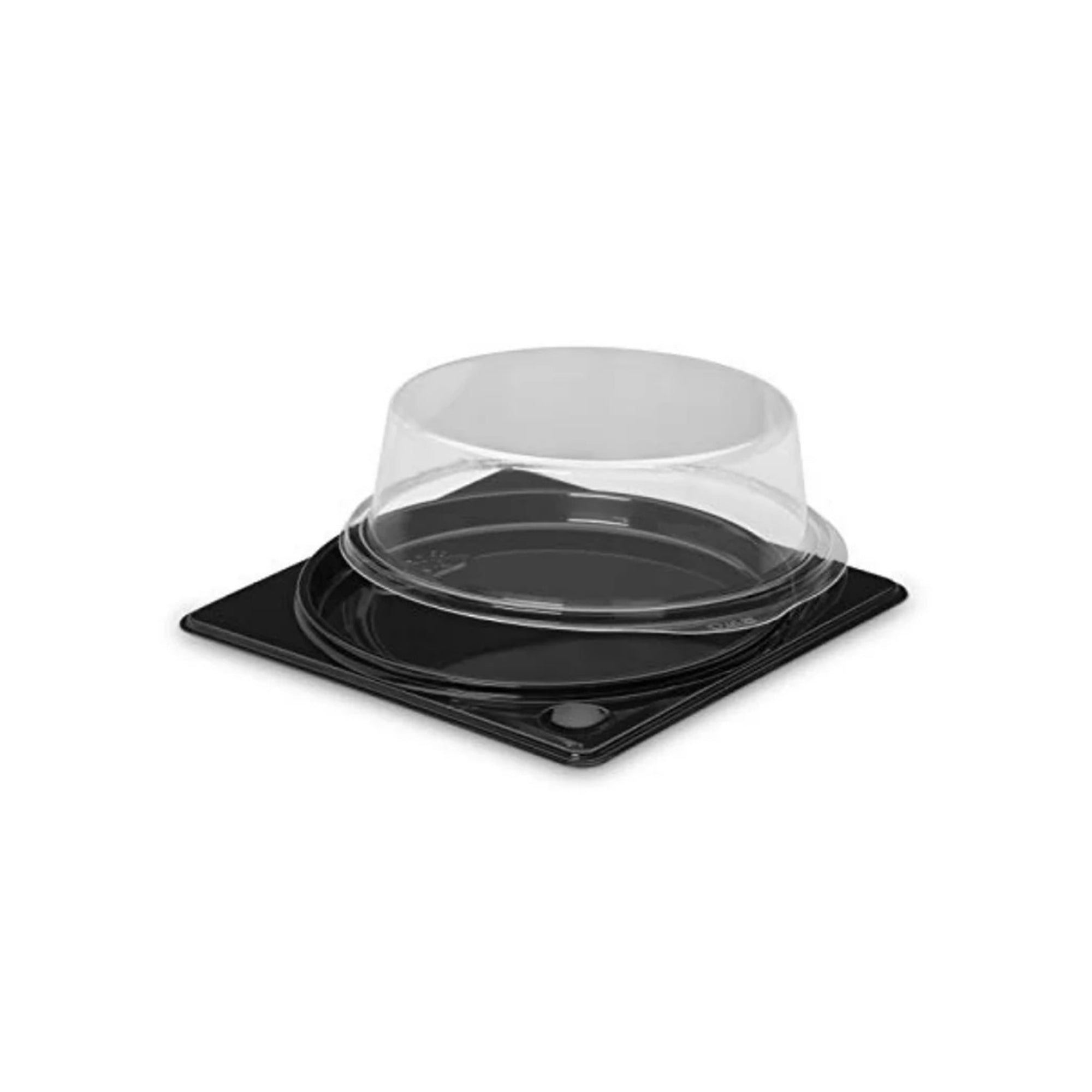 Vaschetta rotonda trasparente con base quadrata nera