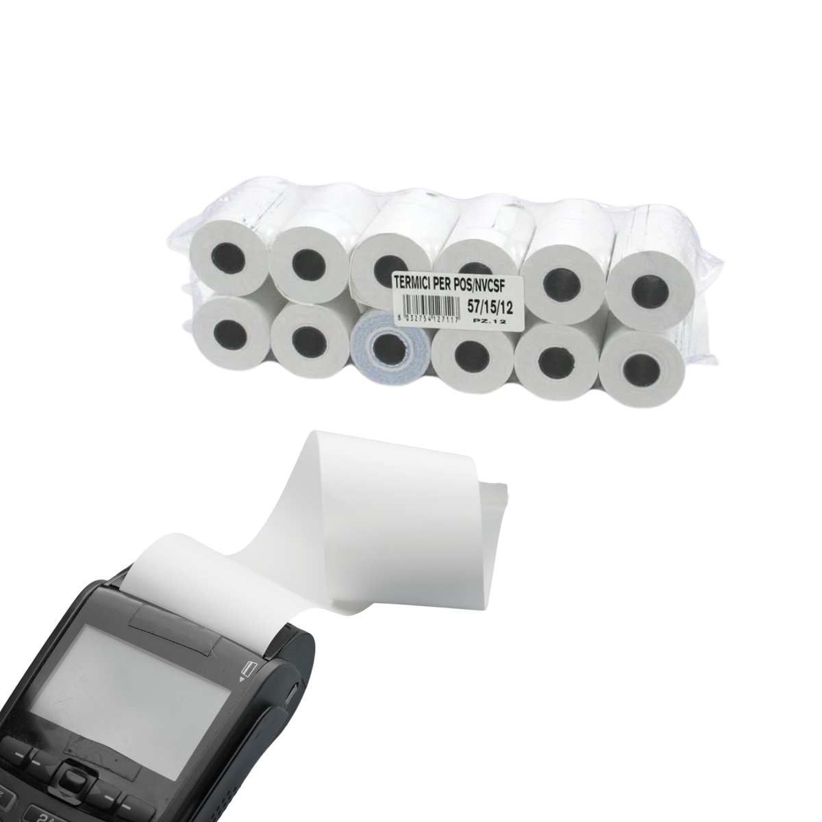 Pos con scontrino e rotoli di carta termica