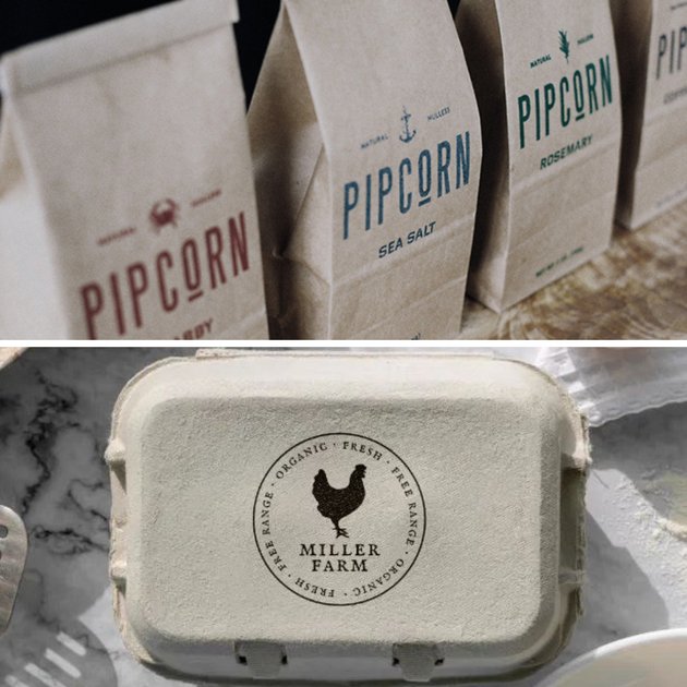 esempi di timbratura personalizzata su sacchetti e confezione da 4 uova