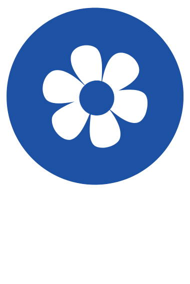 Logo tonto blu con fiore bianco
