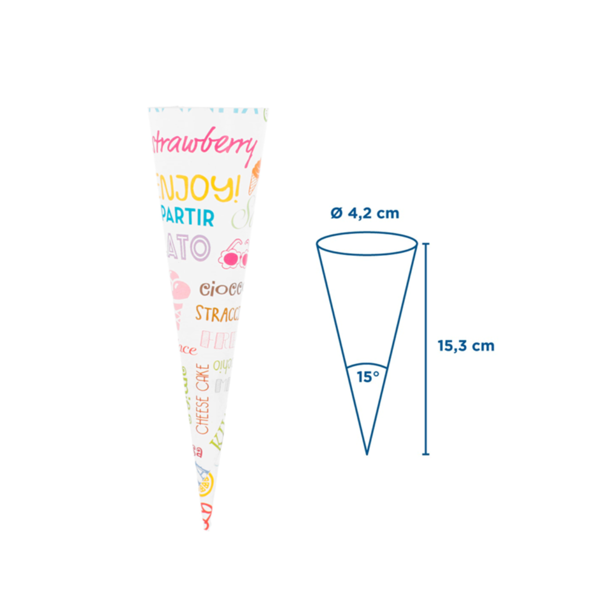 Cono gelato grafica parole con disegno grafico sue misure