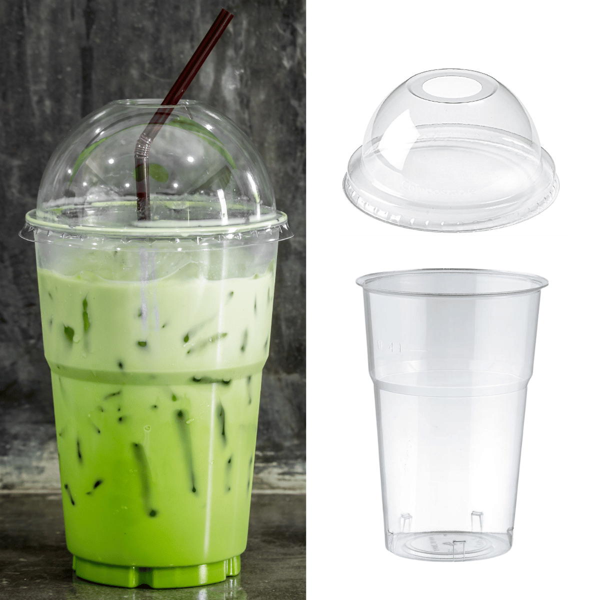 Bicchiere  per smoothie di plastica con coperchio a cupola