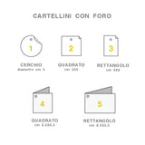 Disegni di tipologie di cartellini con foro
