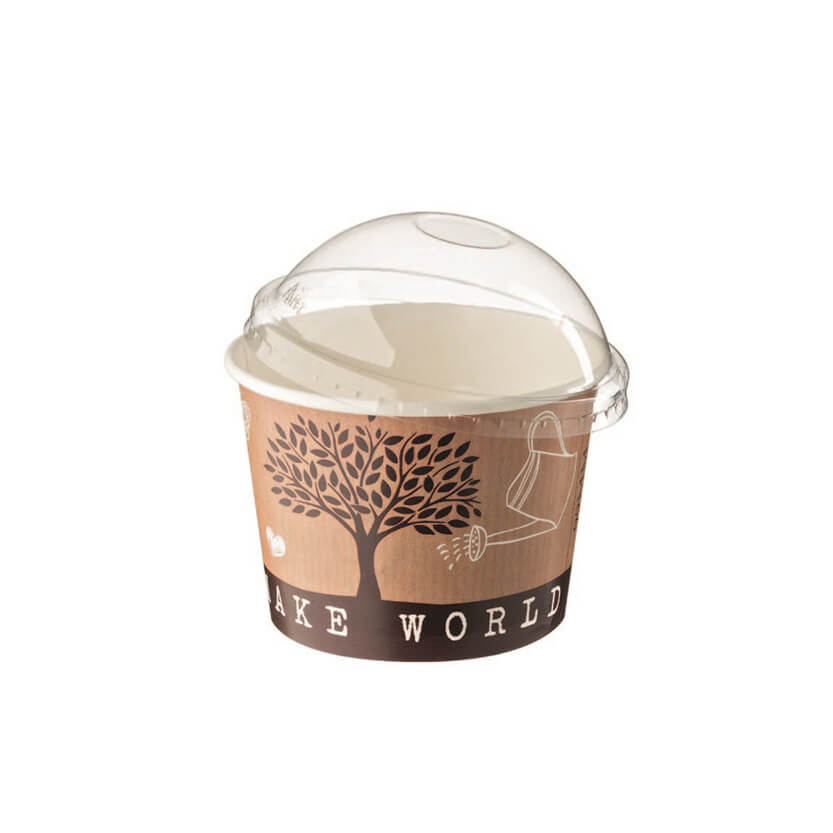 Coppetta gelato vuota con coperchio di plastica a cupola trasparente