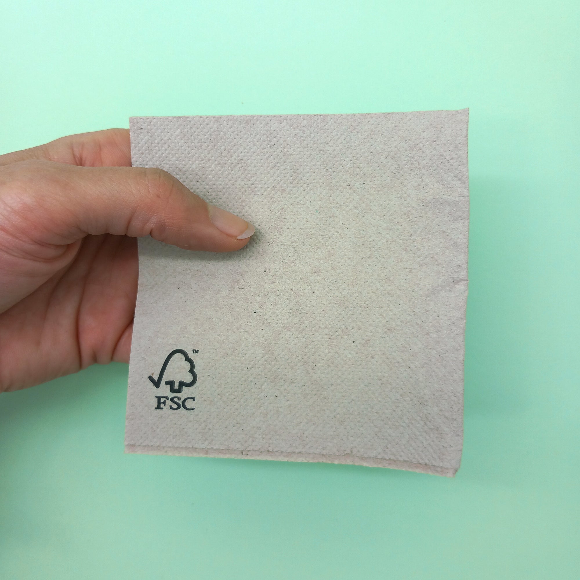 Mano che tiene tovagliolo di carta bio