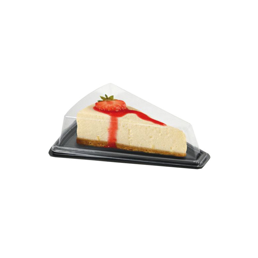Porta fetta di torta base nera  con coperchio trasparente con dentro fetta 