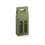 Confezione di cartone con due finestre, color verde, per bottiglie d'olio