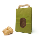 Shopper verde con finestra e retina e tre patate 
