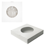 Scatola di cartone bianco con finestra tonda porta crostate 