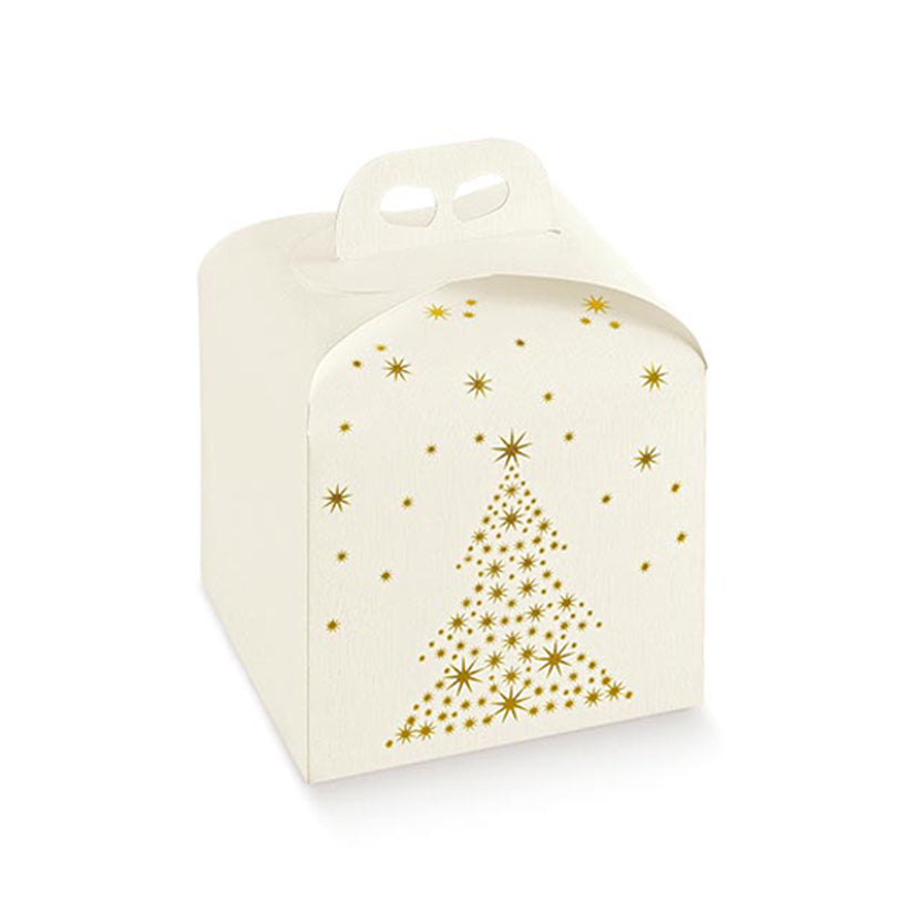Scatola panettone bianca grafica natalizia oro