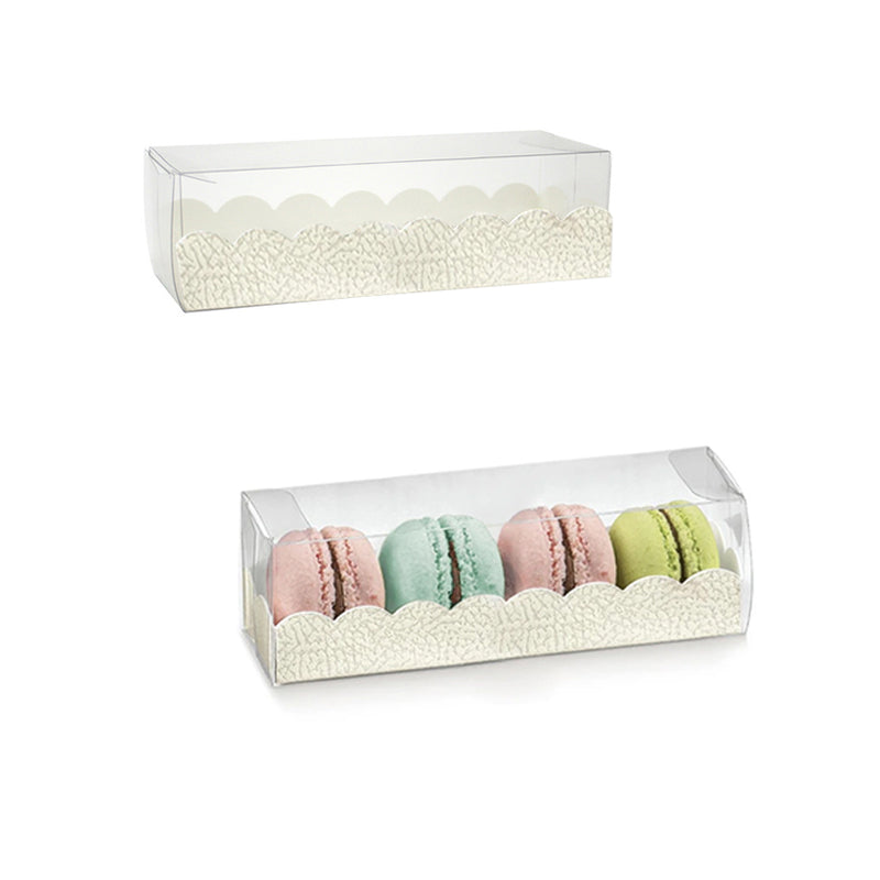 Scatola bianca e trasparente per macarons, una piena ed una vuota