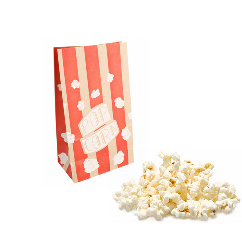 Sacchetto di carta porta pop corn con vicino di pop corn sfusi 