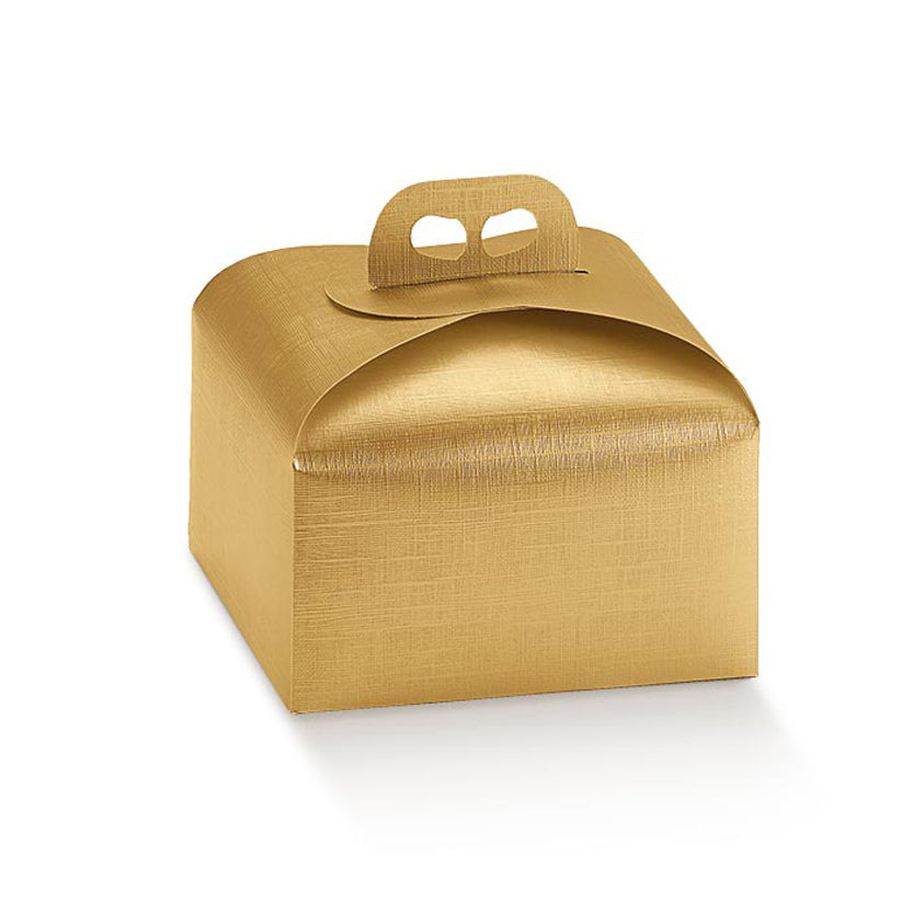 Scatola per panettone basso con grafica oro