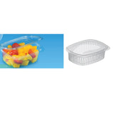 Vaschetta per gastronomia trasparente, in plastica, vuota e piena di frutta 