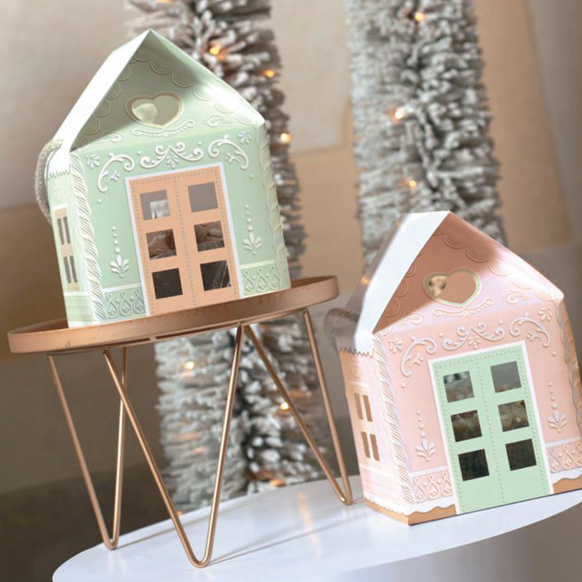 Scatola porta panettone a forma di casetta . due diversi colori 