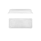 Coperchio di plastica rettangolare visto da lato e da sopra