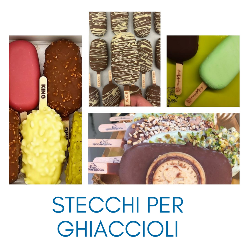 Esempi di stecchi per gelato nei loro gelati 