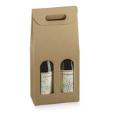 Scatola color avana porta vini, per due bottiglie, con finestra 