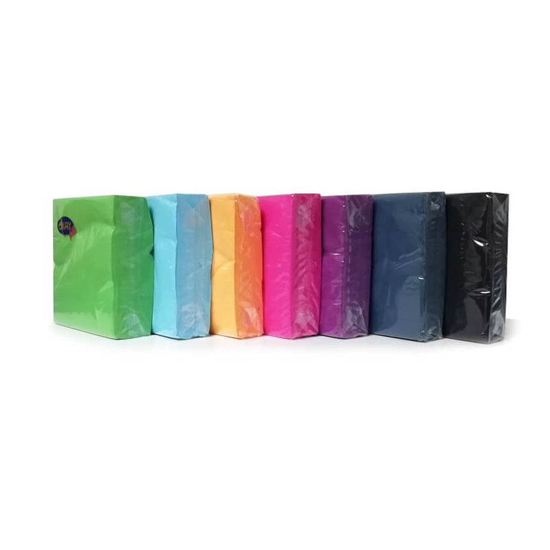 Pacco di tovaglioli di carta colorata_ verde, azzurri, gialli, rosa, viola, blu scuro, neri