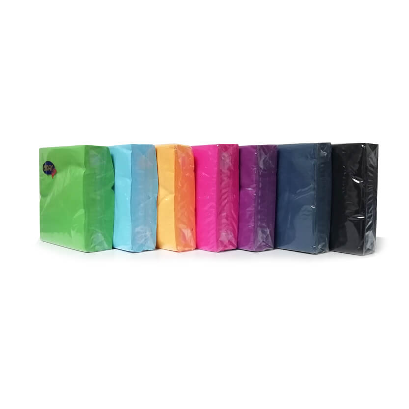 Pacco di tovaglioli di carta colorata_ verde, azzurri, gialli, rosa, viola, blu scuro, neri