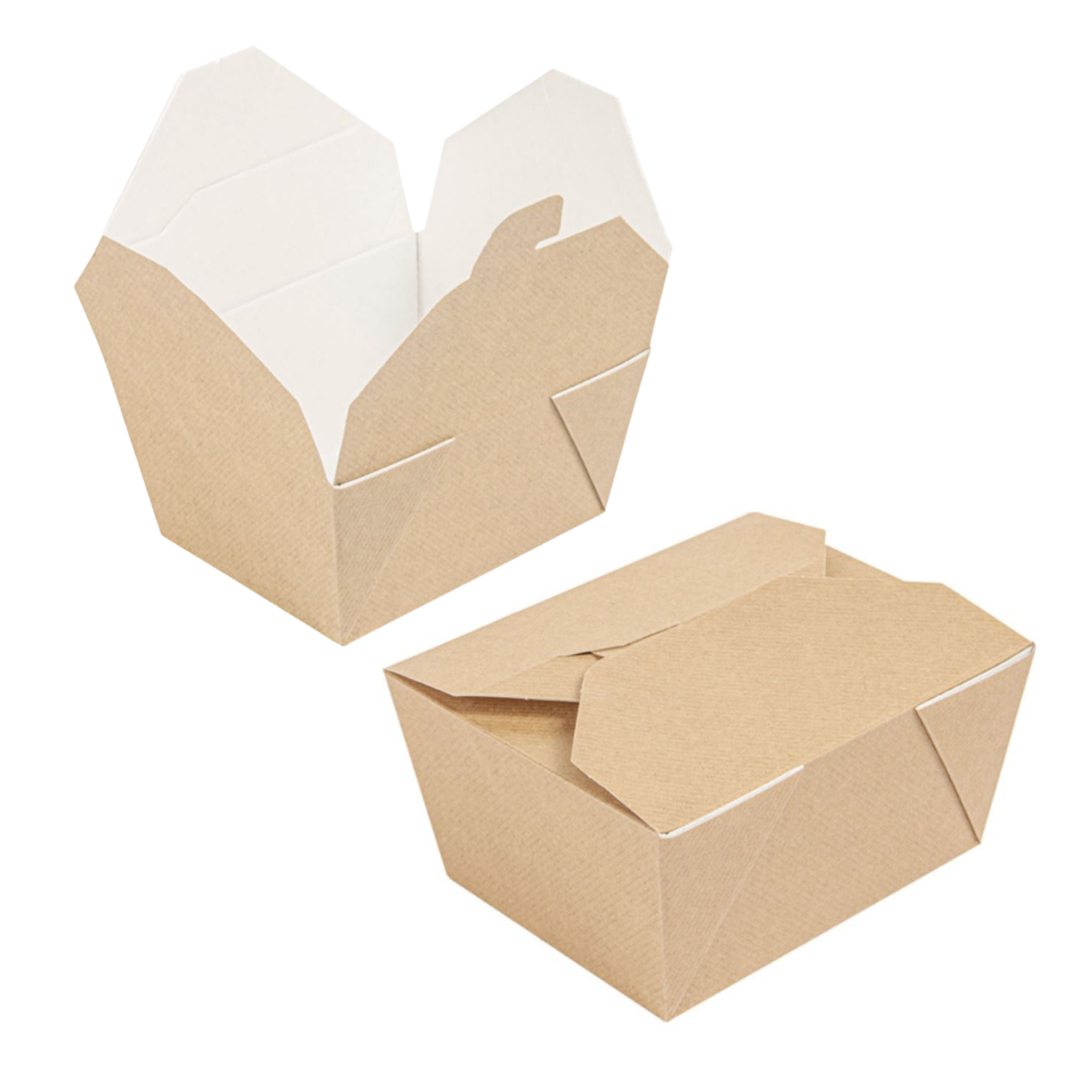 Scatola per asporto color avana in cartoncino mostrata aperta e chiusa