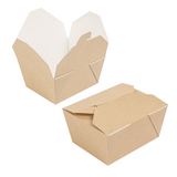 Scatola per asporto color avana in cartoncino mostrata aperta e chiusa