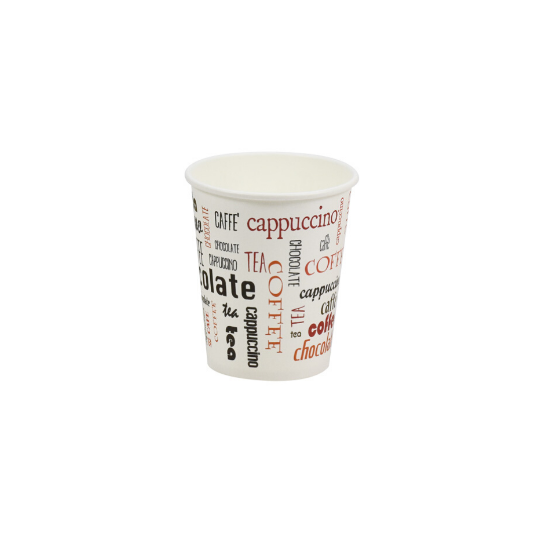 Bicchiere di carta bianco con scritte , per asporto, caffè o cappuccino