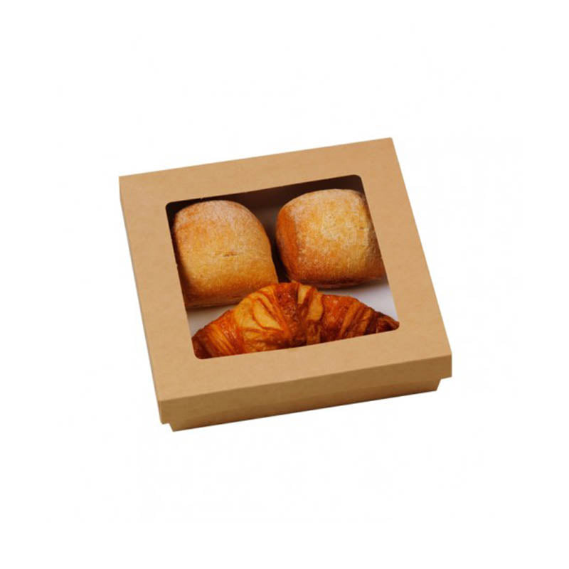 Scatolina con coperchio, di carta colora avana con finestra su coperchio piena di dolci