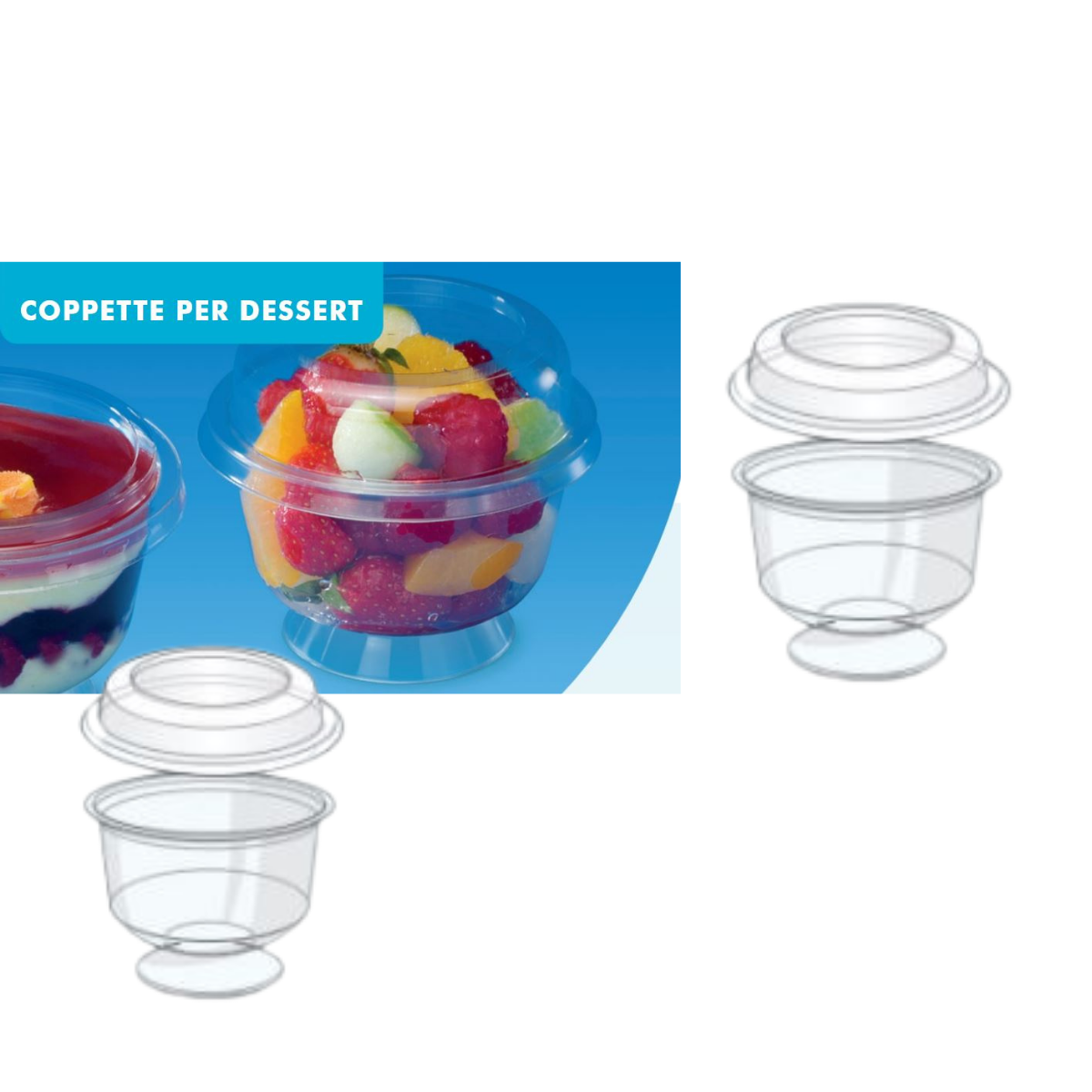 Coppetta di plastica trasparente con coperchio disegni tecnici