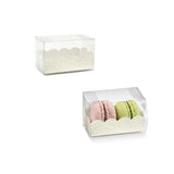 Due scatole da 2 macarons, trasparenti, una piena ed una vuota 
