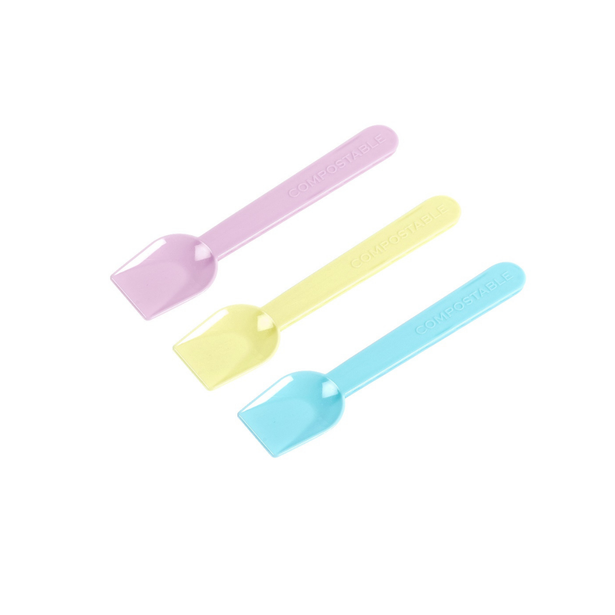 Tre cucchiaini colorati per gelato, in plastica 