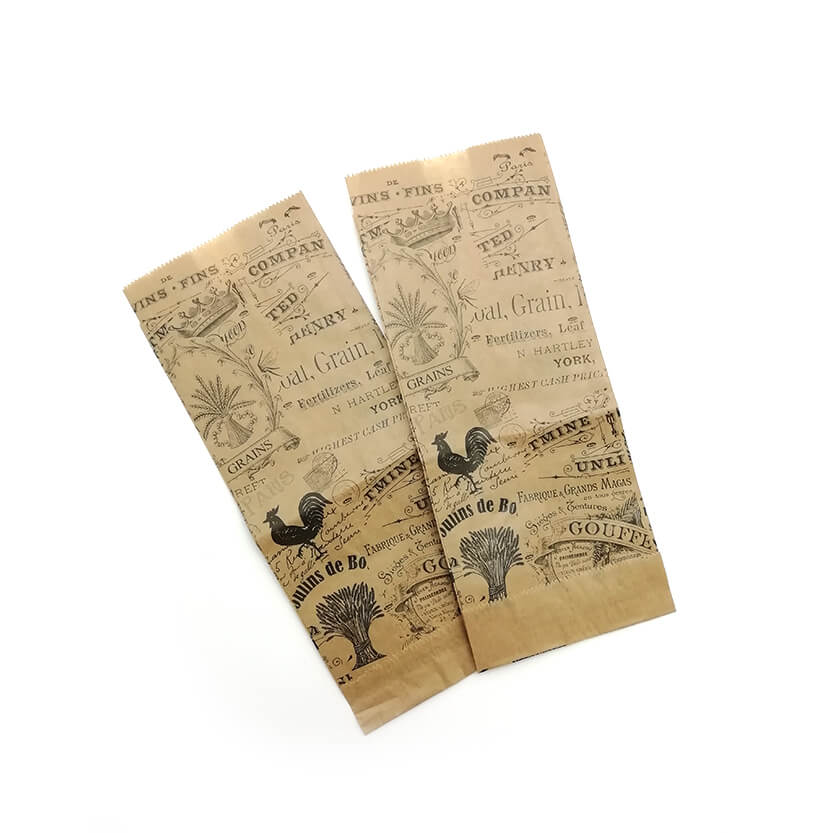 Sacchettini di carta color avana e scritte nere 