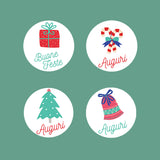 Quattro etichette adesive tonde dedicate al natale