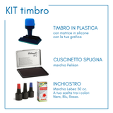 Kit con timbro personalizzabile, cuscinetto spugna e inchiostro