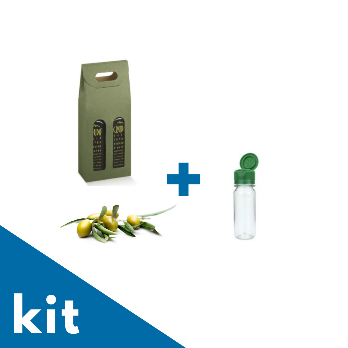 Kit con portabottiglie pe olio verde e bottiglietta piccola