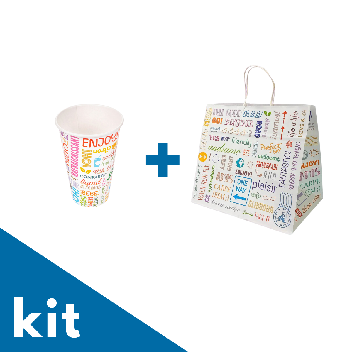 Kit bicchiere e shopper con grafica parole