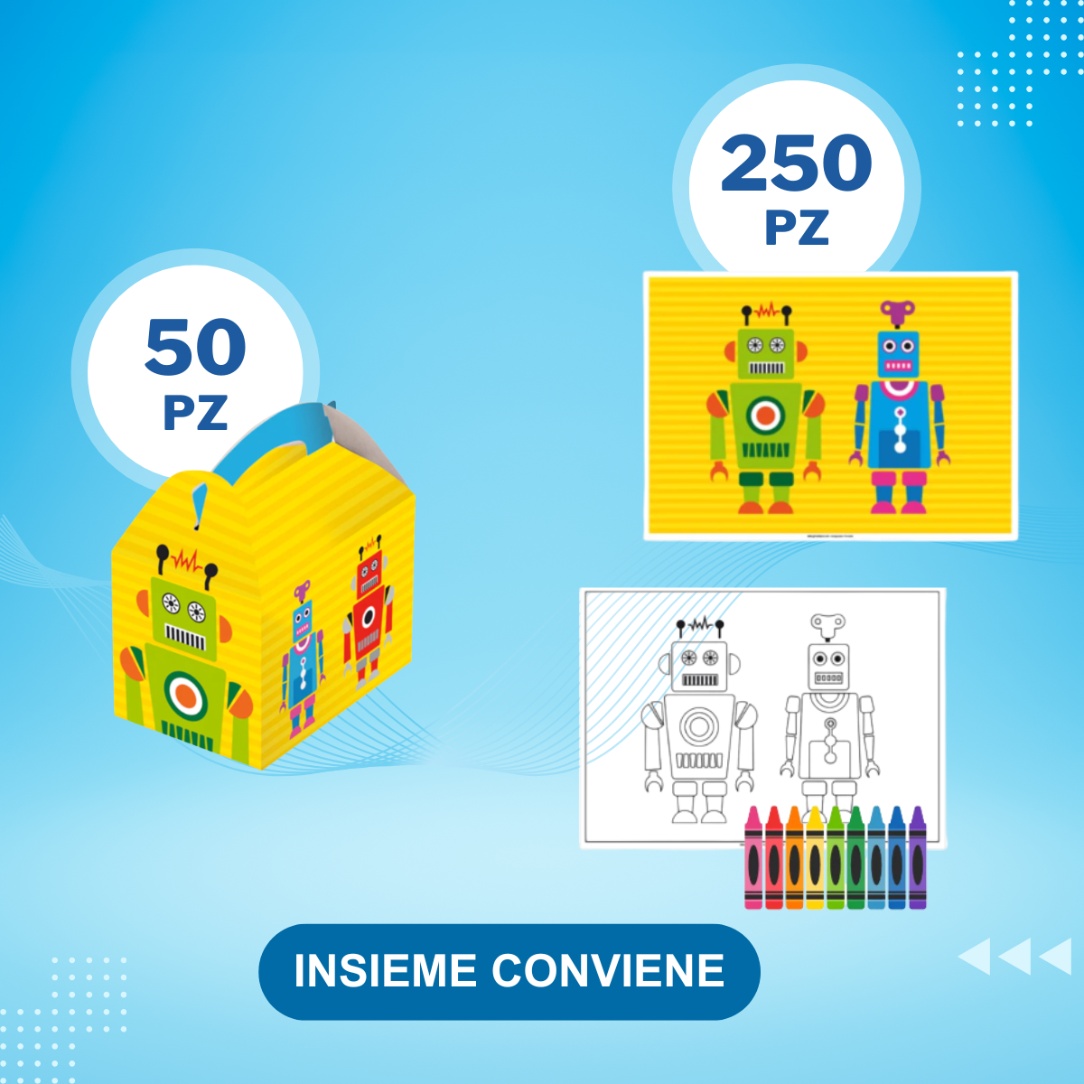 50pz Scatole meal box + 250pz tovagliette da colorare (Promokit)