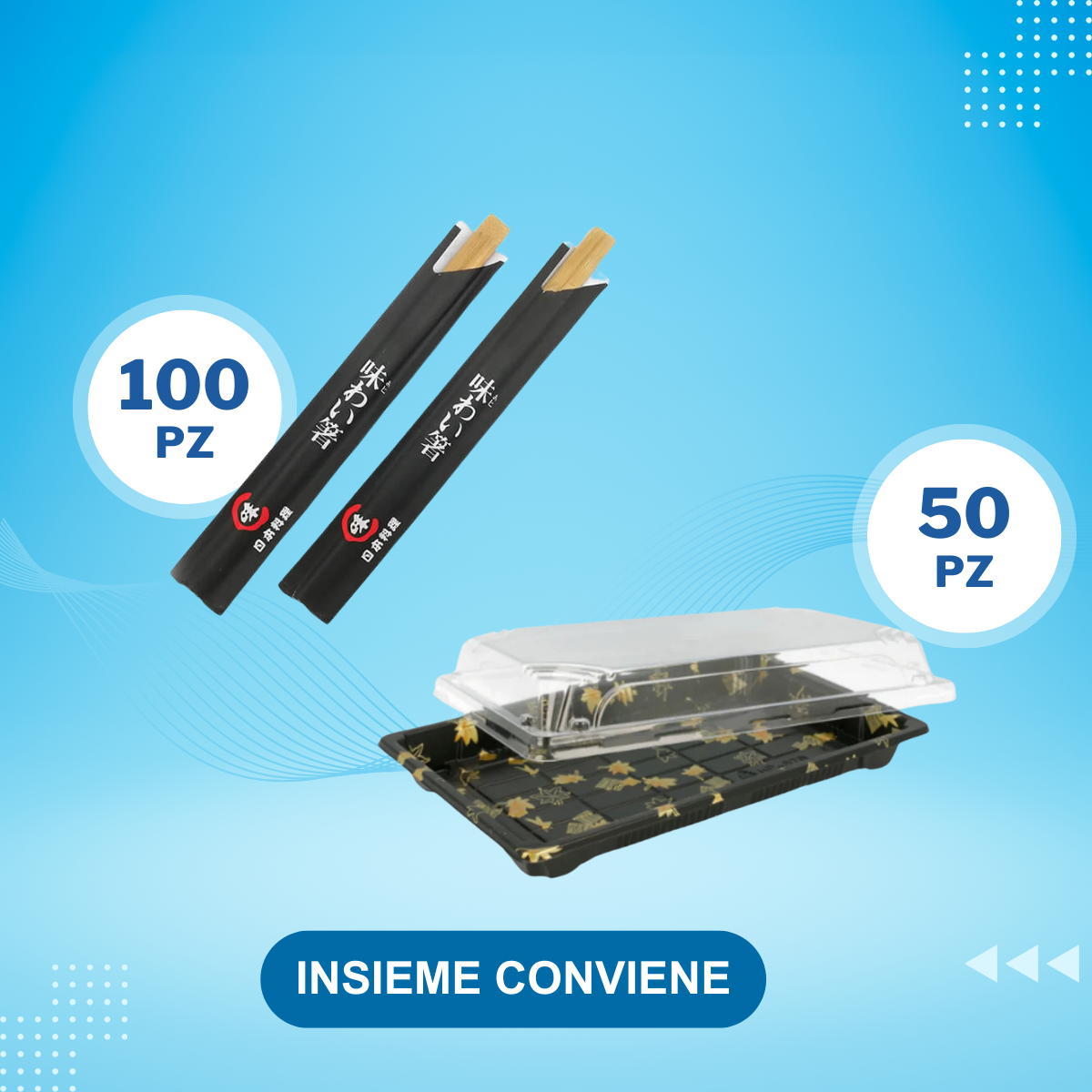 100pz Bacchette sushi + 50pz Vaschetta sushi (Promokit)