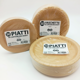 Piatti color avana, monouso nelle loro confezioni 