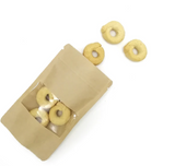 Sacchetto di carta color avana con finestra pieno di taralli 