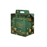 Scatola regalo per panettone e bottiglia, verde con fantasie natalizie