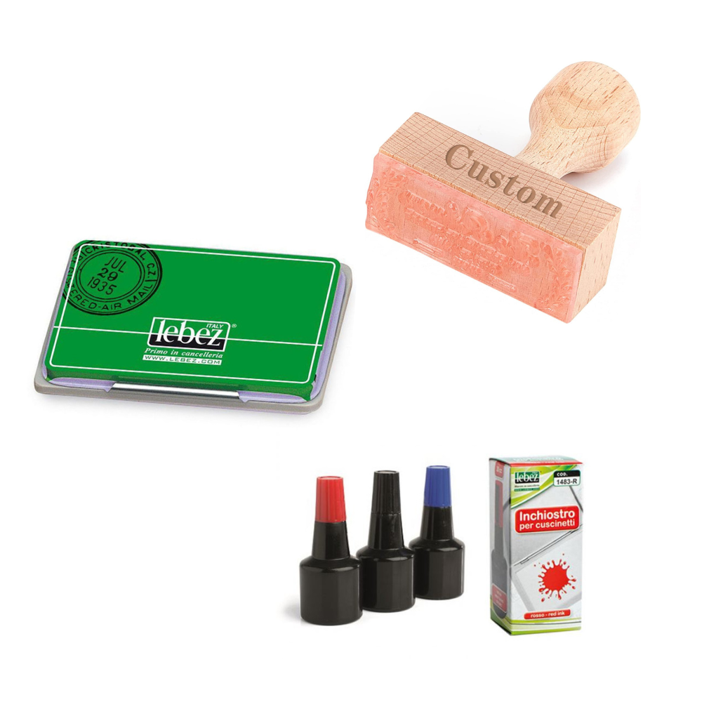 Kit di tembro legno con inchiostri e tampone