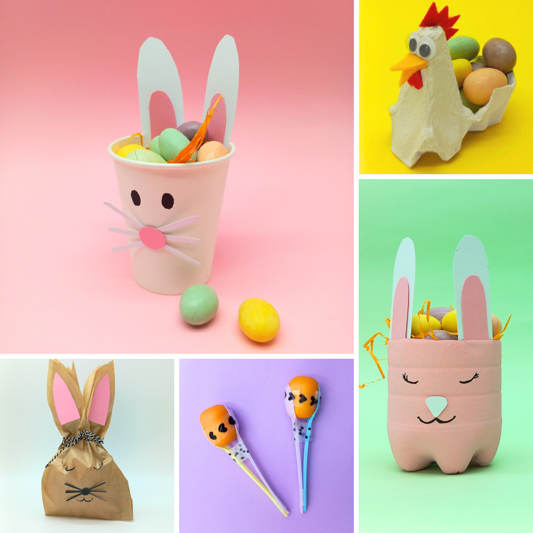 Banner su oggetti creati come riciclo per pasqua