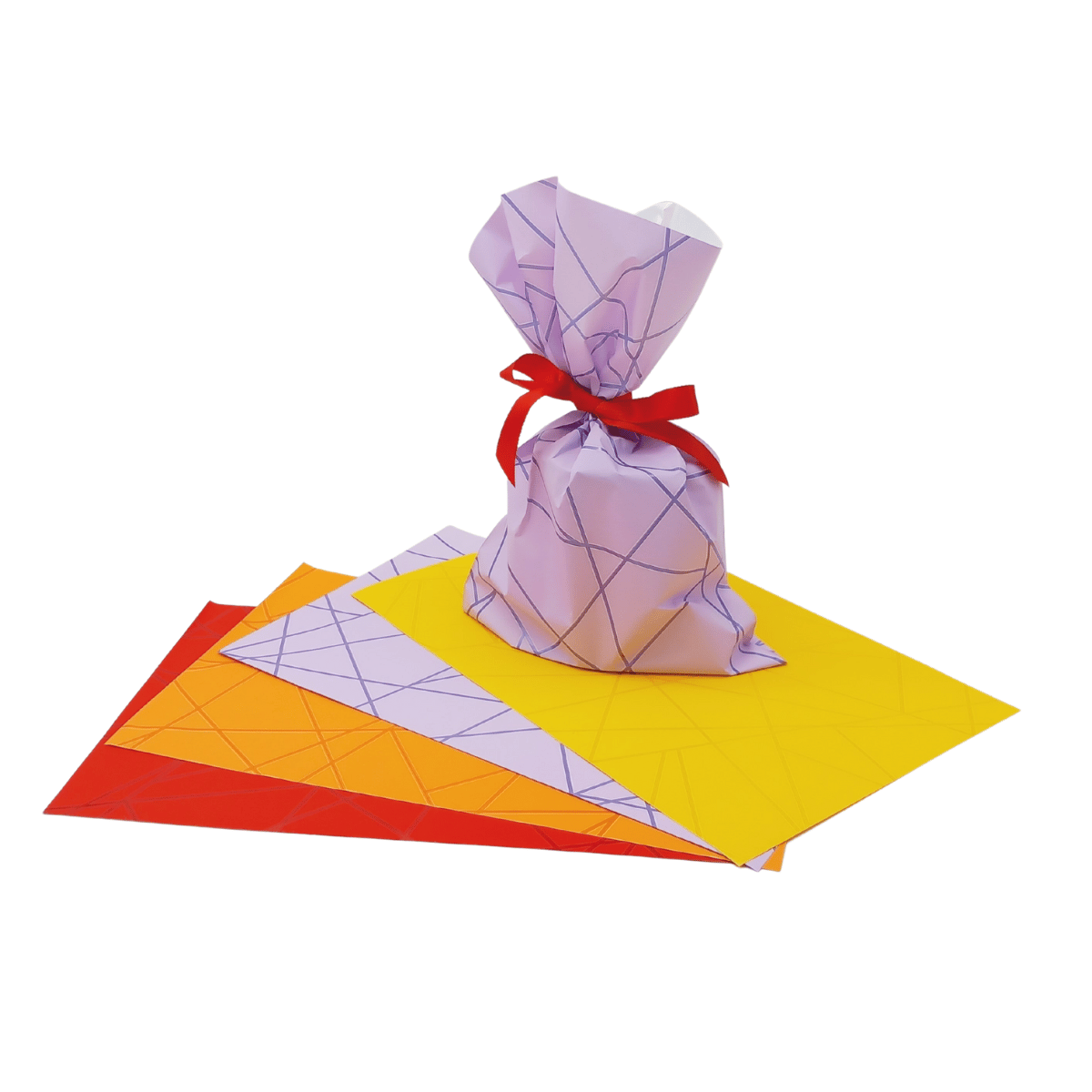 Buste regalo colorate stese ed una invece piena e col fiocco 