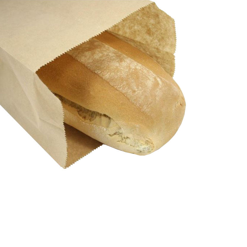Dettaglio di sacchetto di carta per pane con pane dentro 