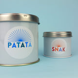 Barattoli di alluminio due diversi misure, con coperchio e scritte etichette 