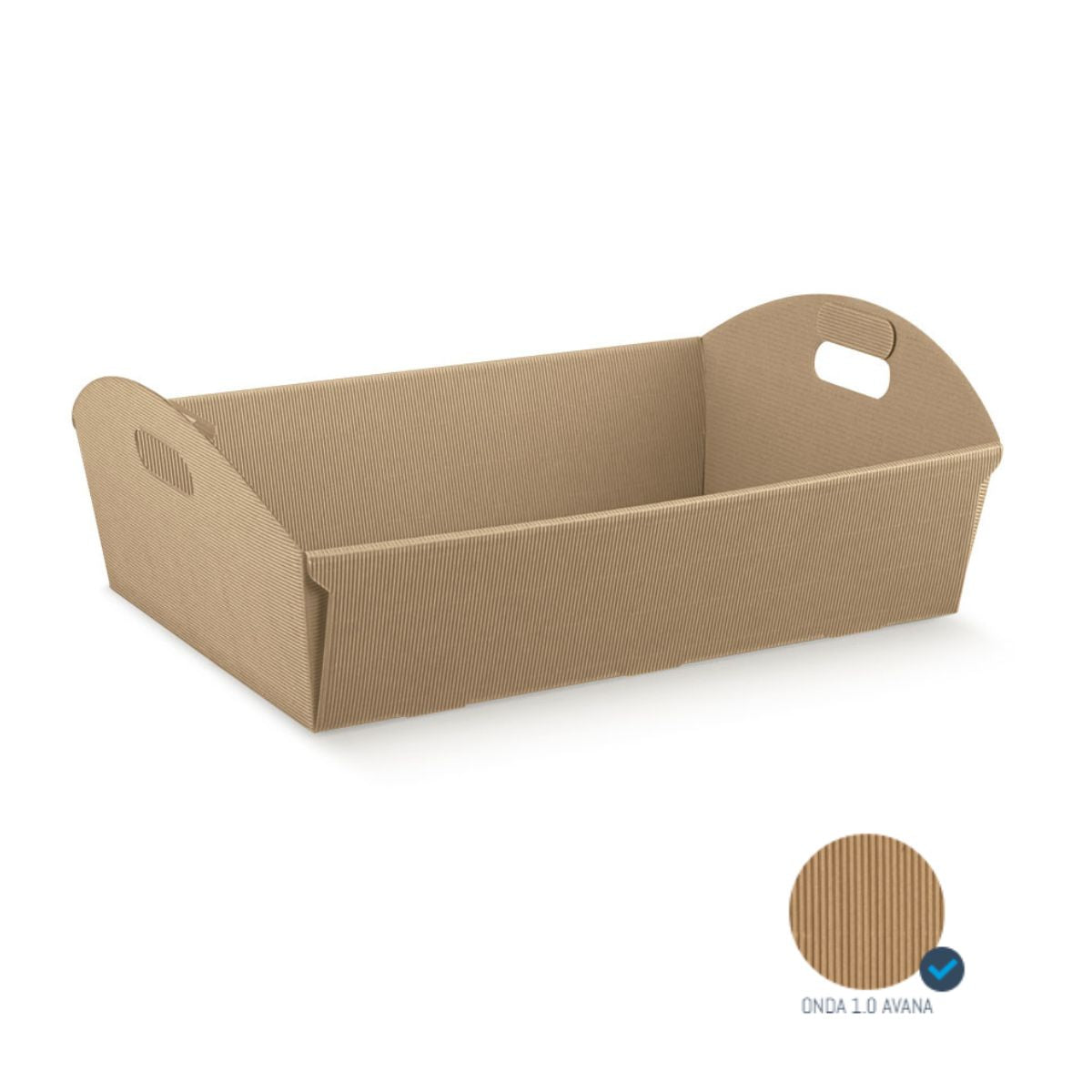 Cesto di cartone  rettangolare con manici color avana 