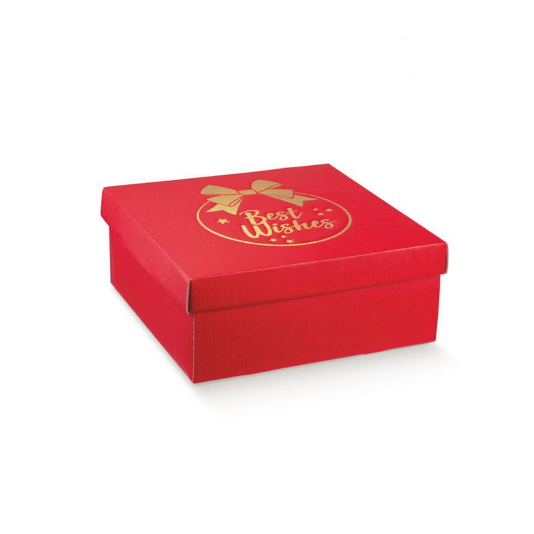 Scatola rossa natalizia best wishes scritto in oro
